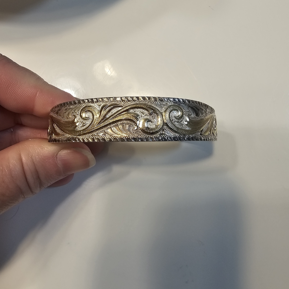Montana Silversmith Classic Montana Scroll Cuff Bracelet, Silver with Gold Etch
